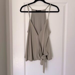 Lulus Sage Grey L Tie to Me Faux Wrap Tank Top NWOT